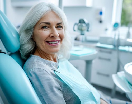 Portrait of happy white-haired dental patient